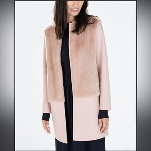 Zara Faux Fur Peacoat XS Light Pink